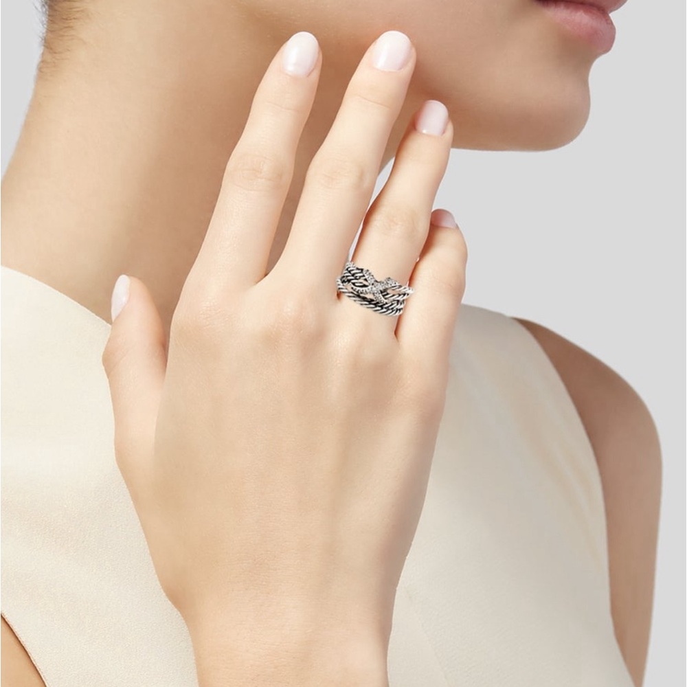 David Yurman Single X Crossover Ring W/Diamonds